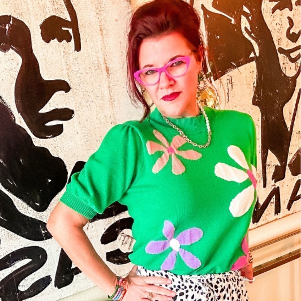 Spring In Bloom Green Floral Print Sweater - Picture 4 of 6